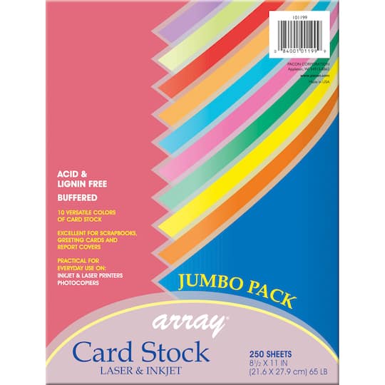 Pacon&#xAE; 8.5&#x22; x 11&#x22; Colorful Card Stock Assortment, 250 Sheets